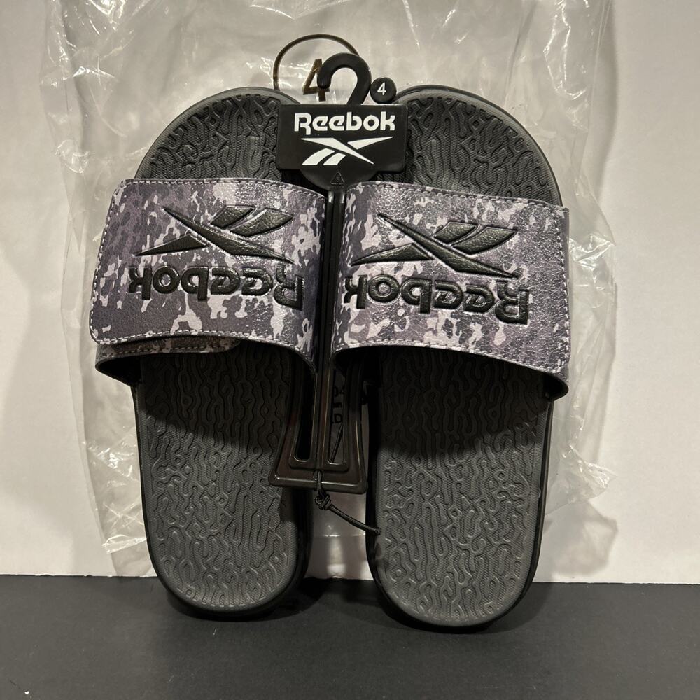 Reebok Slide Unisex Kids Slide Sandal Black/Gray Camo US 4 BRAND NEW